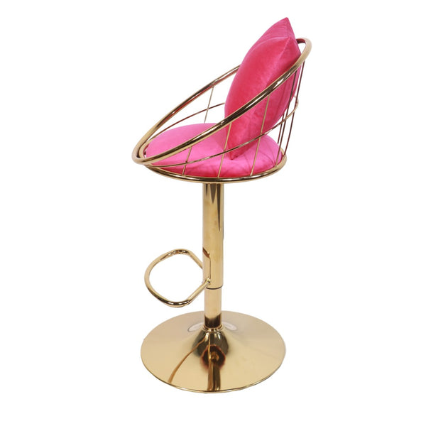 English Elm Rose Red Velvet Swivel Barstools with Gold Frame Lattice Back Glam Set of 2 W117094402