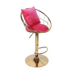 English Elm Rose Red Velvet Swivel Barstools with Gold Frame Lattice Back Glam Set of 2 W117094402