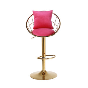 English Elm Rose Red Velvet Swivel Barstools with Gold Frame Lattice Back Glam Set of 2 W117094402
