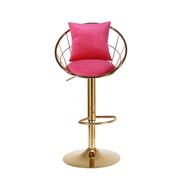 English Elm Rose Red Velvet Swivel Barstools with Gold Frame Lattice Back Glam Set of 2 W117094402
