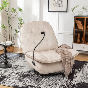 English Elm Ivory Gold Stamped Velvet Swivel Glider Recliner Oversized Lounge Chair for Living Room W1170P183257