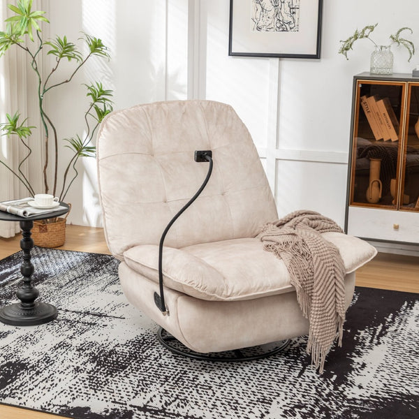 English Elm Ivory Gold Stamped Velvet Swivel Glider Recliner Oversized Lounge Chair for Living Room W1170P183257