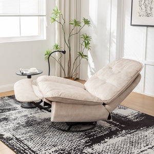English Elm Ivory Gold Stamped Velvet Swivel Glider Recliner Oversized Lounge Chair for Living Room W1170P183257