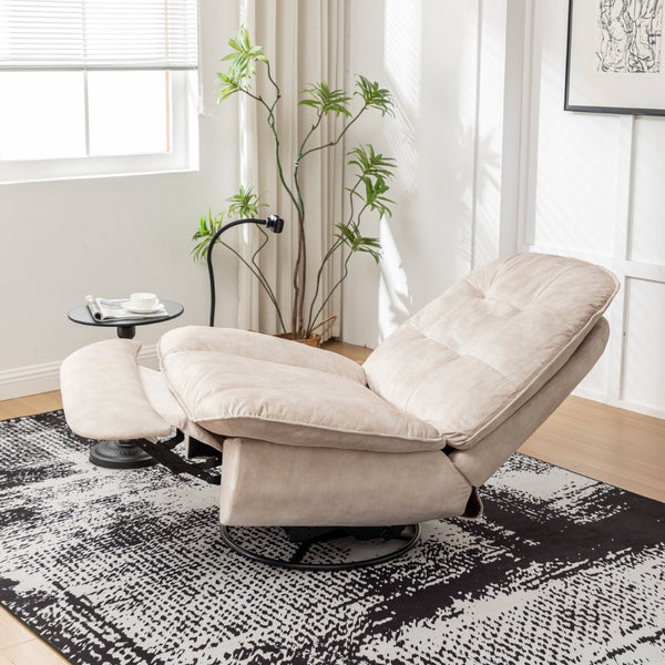 English Elm Ivory Gold Stamped Velvet Swivel Glider Recliner Oversized Lounge Chair for Living Room W1170P183257