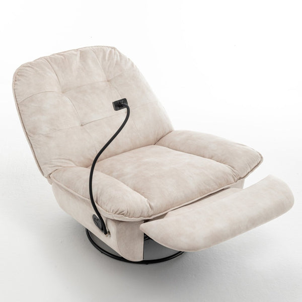 English Elm Ivory Gold Stamped Velvet Swivel Glider Recliner Oversized Lounge Chair for Living Room W1170P183257