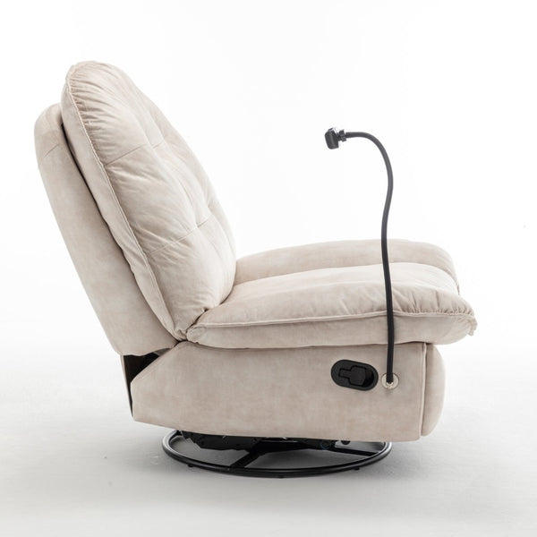 English Elm Ivory Gold Stamped Velvet Swivel Glider Recliner Oversized Lounge Chair for Living Room W1170P183257