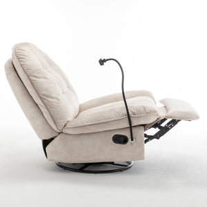 English Elm Ivory Gold Stamped Velvet Swivel Glider Recliner Oversized Lounge Chair for Living Room W1170P183257
