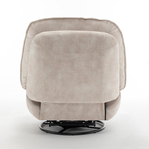 English Elm Ivory Gold Stamped Velvet Swivel Glider Recliner Oversized Lounge Chair for Living Room W1170P183257
