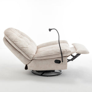 English Elm Ivory Gold Stamped Velvet Swivel Glider Recliner Oversized Lounge Chair for Living Room W1170P183257