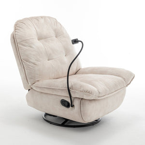 English Elm Ivory Gold Stamped Velvet Swivel Glider Recliner Oversized Lounge Chair for Living Room W1170P183257