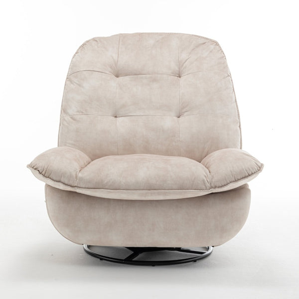 English Elm Ivory Gold Stamped Velvet Swivel Glider Recliner Oversized Lounge Chair for Living Room W1170P183257