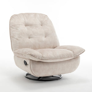 English Elm Ivory Gold Stamped Velvet Swivel Glider Recliner Oversized Lounge Chair for Living Room W1170P183257