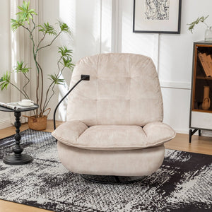 English Elm Ivory Gold Stamped Velvet Swivel Glider Recliner Oversized Lounge Chair for Living Room W1170P183257