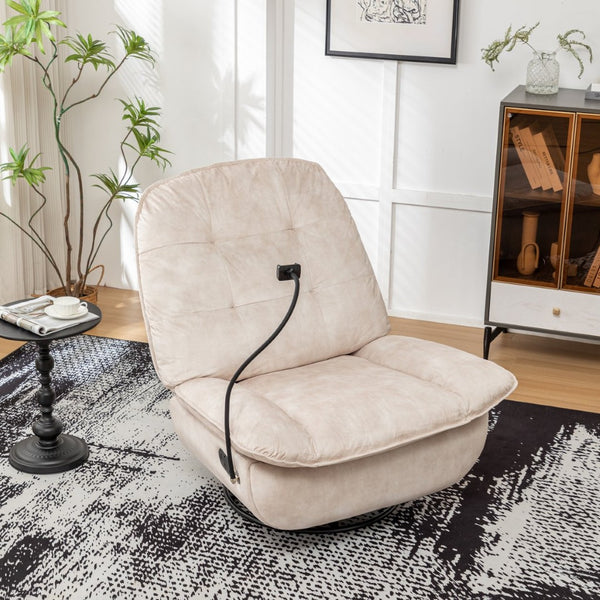 English Elm Ivory Gold Stamped Velvet Swivel Glider Recliner Oversized Lounge Chair for Living Room W1170P183257
