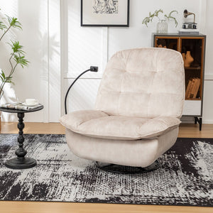 English Elm Ivory Gold Stamped Velvet Swivel Glider Recliner Oversized Lounge Chair for Living Room W1170P183257