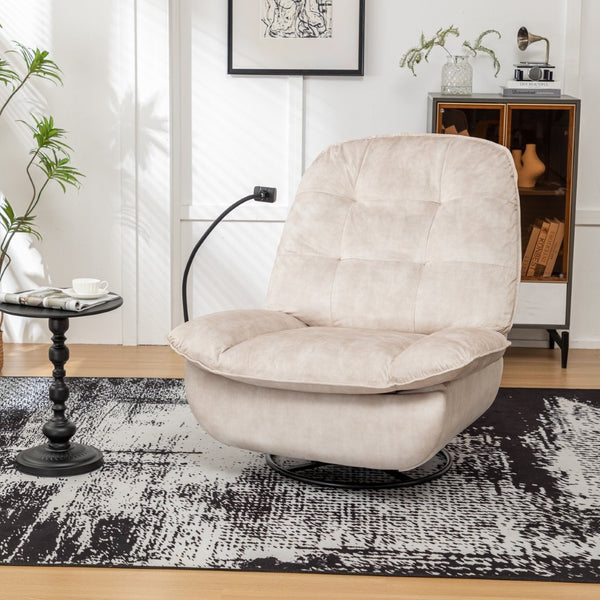 English Elm Ivory Gold Stamped Velvet Swivel Glider Recliner Oversized Lounge Chair for Living Room W1170P183257