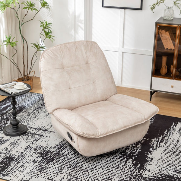 English Elm Ivory Gold Stamped Velvet Swivel Glider Recliner Oversized Lounge Chair for Living Room W1170P183257