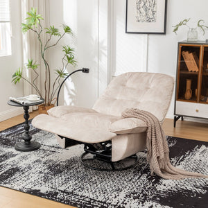 English Elm Ivory Gold Stamped Velvet Swivel Glider Recliner Oversized Lounge Chair for Living Room W1170P183257