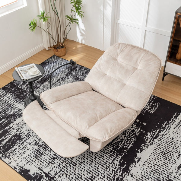 English Elm Ivory Gold Stamped Velvet Swivel Glider Recliner Oversized Lounge Chair for Living Room W1170P183257