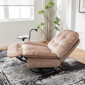 English Elm Natural Gold Stamped Velvet Swivel Gliding Recliner Oversized Chair with Phone Holder W1170P183282
