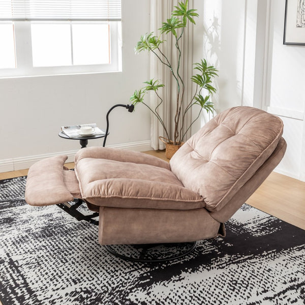 English Elm Natural Gold Stamped Velvet Swivel Gliding Recliner Oversized Chair with Phone Holder W1170P183282
