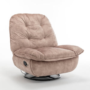 English Elm Natural Gold Stamped Velvet Swivel Gliding Recliner Oversized Chair with Phone Holder W1170P183282