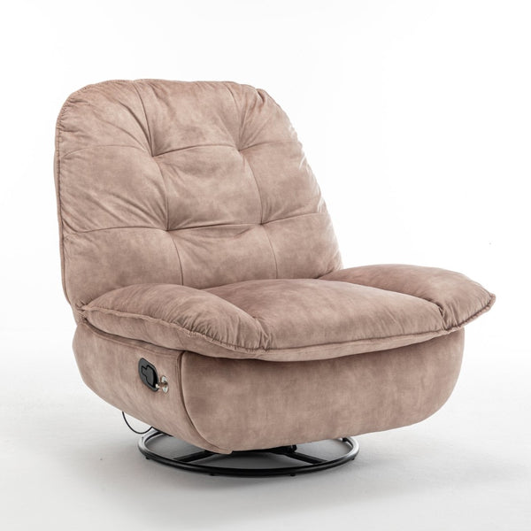 English Elm Natural Gold Stamped Velvet Swivel Gliding Recliner Oversized Chair with Phone Holder W1170P183282