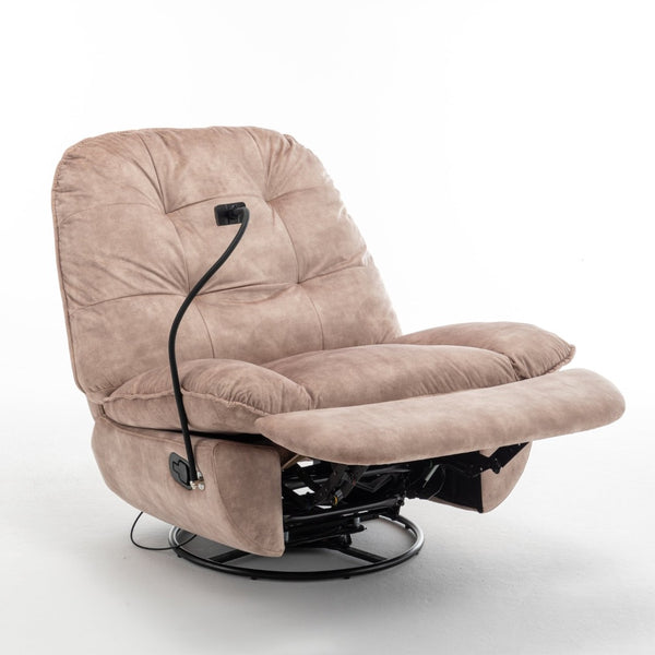 English Elm Natural Gold Stamped Velvet Swivel Gliding Recliner Oversized Chair with Phone Holder W1170P183282
