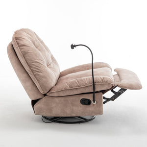 English Elm Natural Gold Stamped Velvet Swivel Gliding Recliner Oversized Chair with Phone Holder W1170P183282