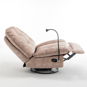 English Elm Natural Gold Stamped Velvet Swivel Gliding Recliner Oversized Chair with Phone Holder W1170P183282