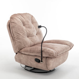 English Elm Natural Gold Stamped Velvet Swivel Gliding Recliner Oversized Chair with Phone Holder W1170P183282
