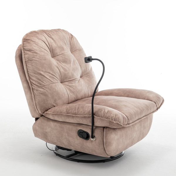 English Elm Natural Gold Stamped Velvet Swivel Gliding Recliner Oversized Chair with Phone Holder W1170P183282