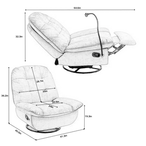 English Elm Natural Gold Stamped Velvet Swivel Gliding Recliner Oversized Chair with Phone Holder W1170P183282