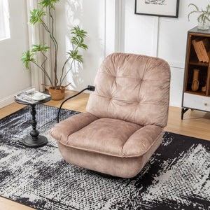 English Elm Natural Gold Stamped Velvet Swivel Gliding Recliner Oversized Chair with Phone Holder W1170P183282