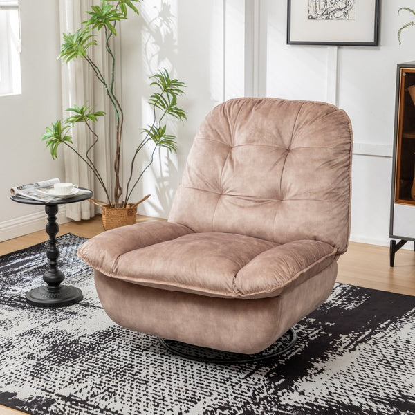 English Elm Natural Gold Stamped Velvet Swivel Gliding Recliner Oversized Chair with Phone Holder W1170P183282