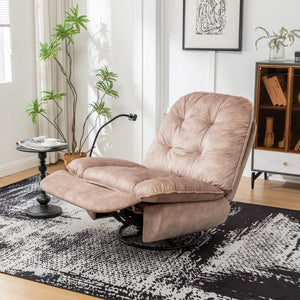 English Elm Natural Gold Stamped Velvet Swivel Gliding Recliner Oversized Chair with Phone Holder W1170P183282