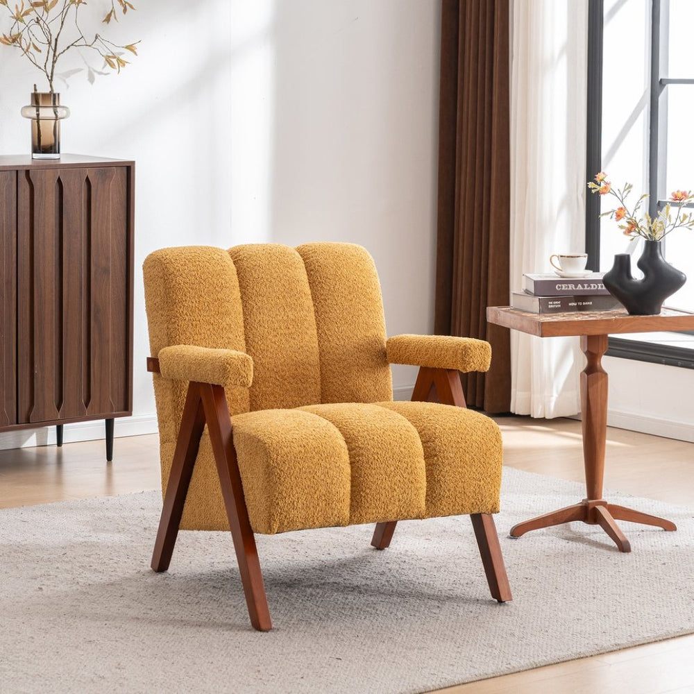 English Elm Mid-Century Modern Cloud Lounge Chair Chenille Upholstery Solid Oak Frame Bedroom Accent W1170P455086