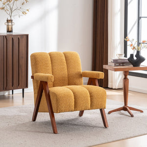 English Elm Mid-Century Modern Cloud Lounge Chair Chenille Upholstery Solid Oak Frame Bedroom Accent W1170P455086