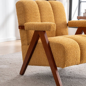 English Elm Mid-Century Modern Cloud Lounge Chair Chenille Upholstery Solid Oak Frame Bedroom Accent W1170P455086