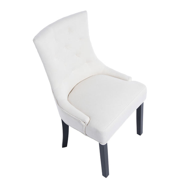 English Elm Modern Linen Tufted Armchair Set of Two with Solid Wood Legs for Dining and Living Beige W1170P457196