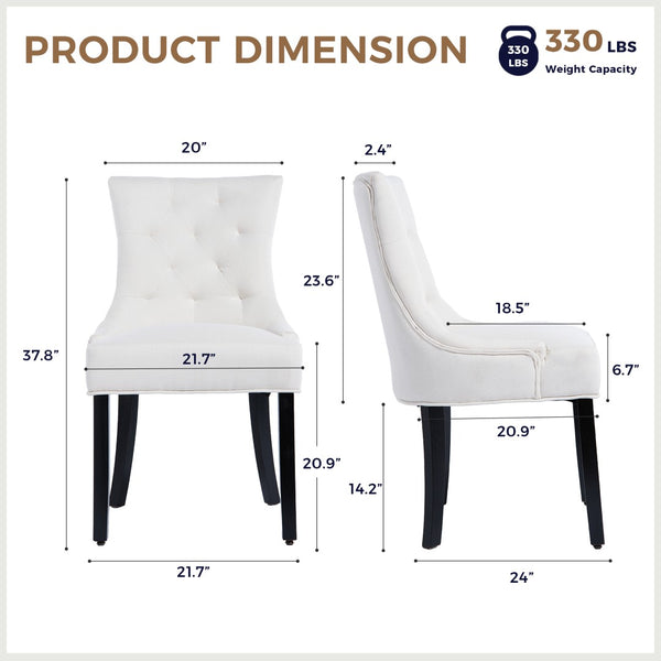 English Elm Modern Linen Tufted Armchair Set of Two with Solid Wood Legs for Dining and Living Beige W1170P457196