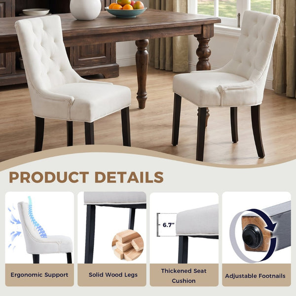 English Elm Modern Linen Tufted Armchair Set of Two with Solid Wood Legs for Dining and Living Beige W1170P457196