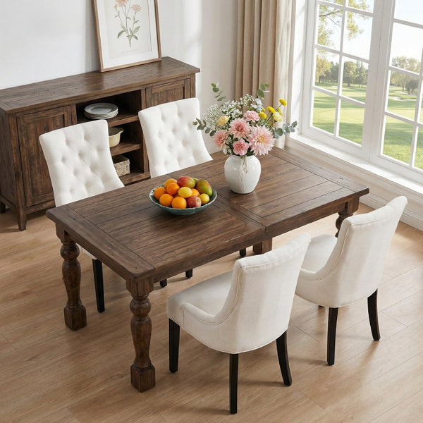 English Elm Modern Linen Tufted Armchair Set of Two with Solid Wood Legs for Dining and Living Beige W1170P457196