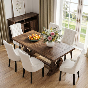 English Elm Modern Linen Tufted Armchair Set of Two with Solid Wood Legs for Dining and Living Beige W1170P457196