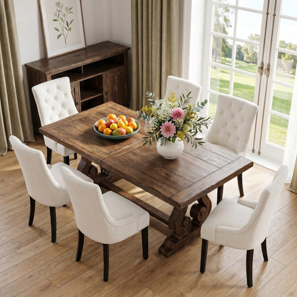 English Elm Modern Linen Tufted Armchair Set of Two with Solid Wood Legs for Dining and Living Beige W1170P457196