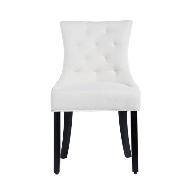 English Elm Modern Linen Tufted Armchair Set of Two with Solid Wood Legs for Dining and Living Beige W1170P457196