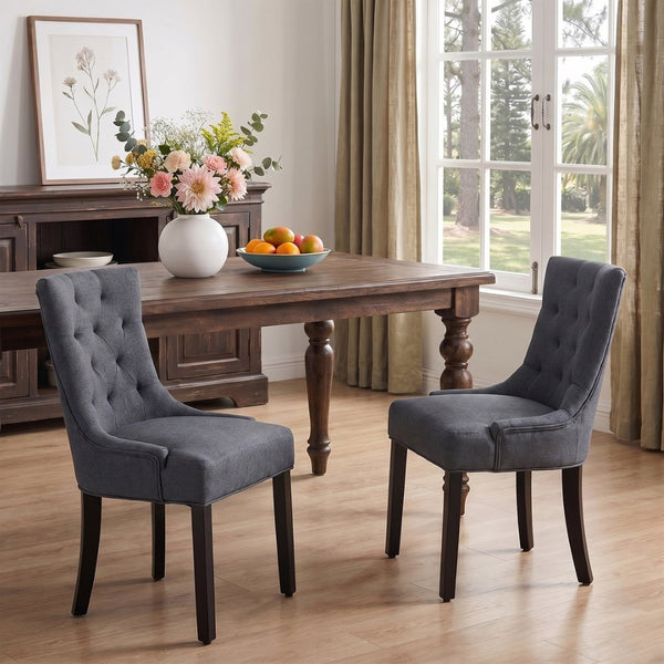English Elm Modern Linen Tufted Armchair Set of Two with Solid Wood Legs for Dining and Living Grey W1170P457203