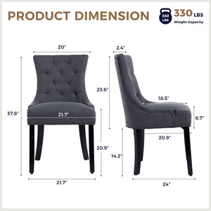 English Elm Modern Linen Tufted Armchair Set of Two with Solid Wood Legs for Dining and Living Grey W1170P457203