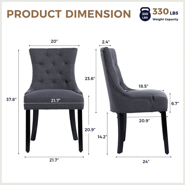 English Elm Modern Linen Tufted Armchair Set of Two with Solid Wood Legs for Dining and Living Grey W1170P457203