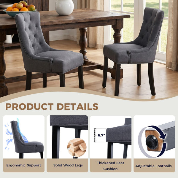 English Elm Modern Linen Tufted Armchair Set of Two with Solid Wood Legs for Dining and Living Grey W1170P457203